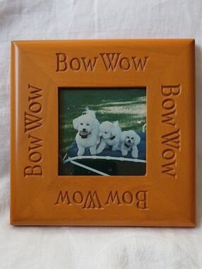 Bow Wow Picture Frame Square 6.5” Solid Wood Dog Pet Best Friend
